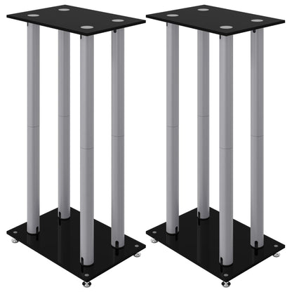 Luidsprekerstandaards 2 St 4 Pijlers Gehard Glas Zwart en zilver