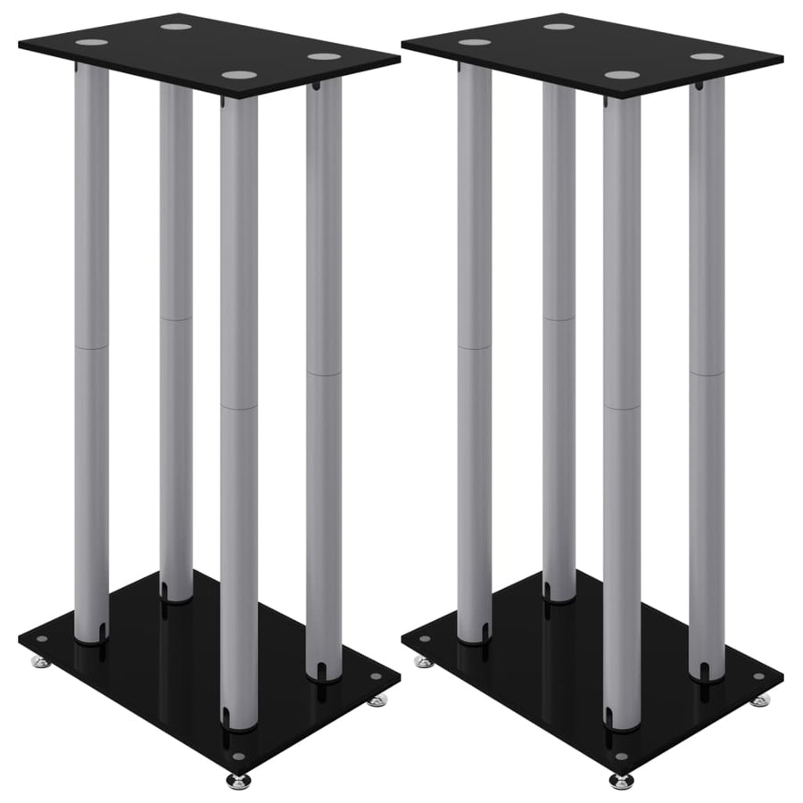 Luidsprekerstandaards 2 St 4 Pijlers Gehard Glas Zwart en zilver
