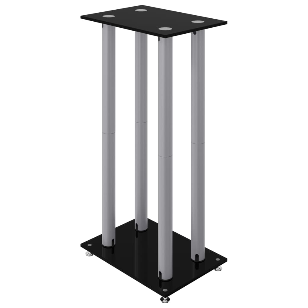 Luidsprekerstandaards 2 St 4 Pijlers Gehard Glas Zwart en zilver