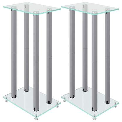 Luidsprekerstandaards 2 st 4 pijlers gehard glas zilverkleurig Zilver