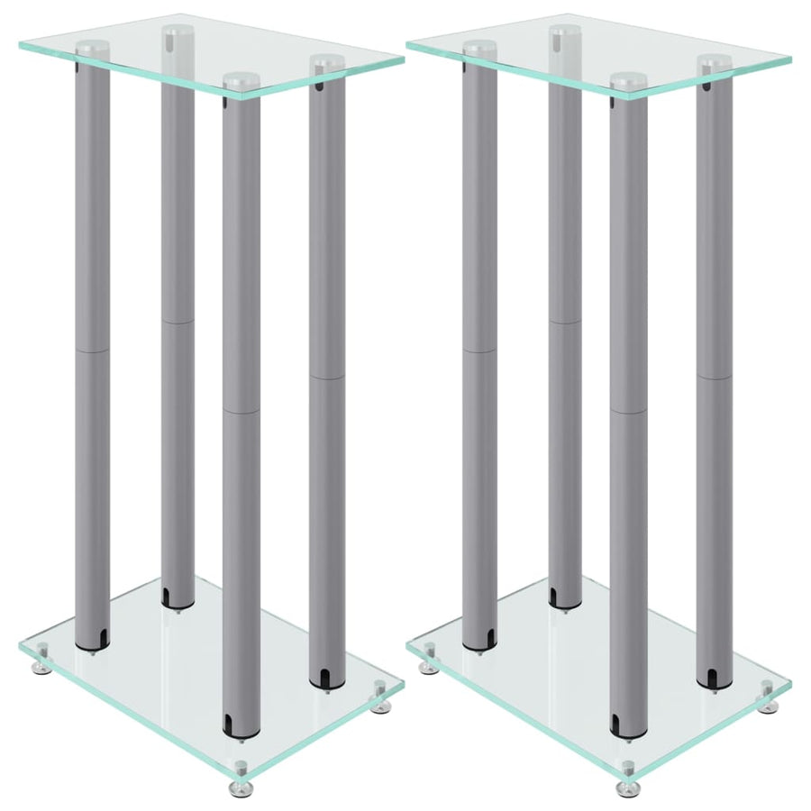 Luidsprekerstandaards 2 st 4 pijlers gehard glas zilverkleurig Zilver