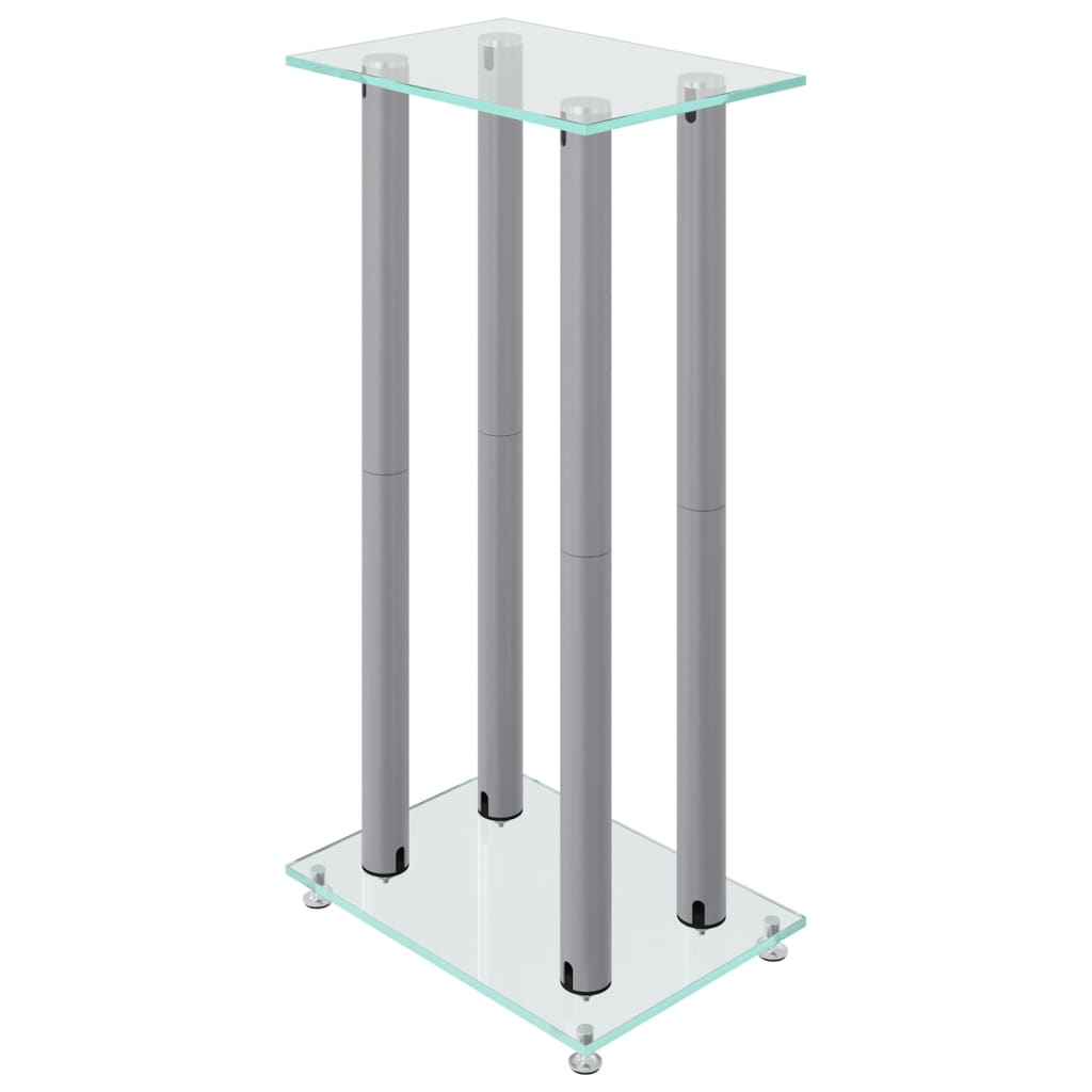 Luidsprekerstandaards 2 st 4 pijlers gehard glas zilverkleurig Zilver