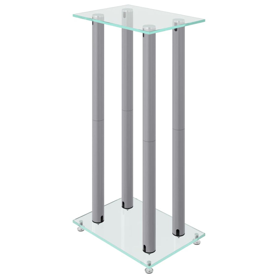 Luidsprekerstandaards 2 st 4 pijlers gehard glas zilverkleurig Zilver