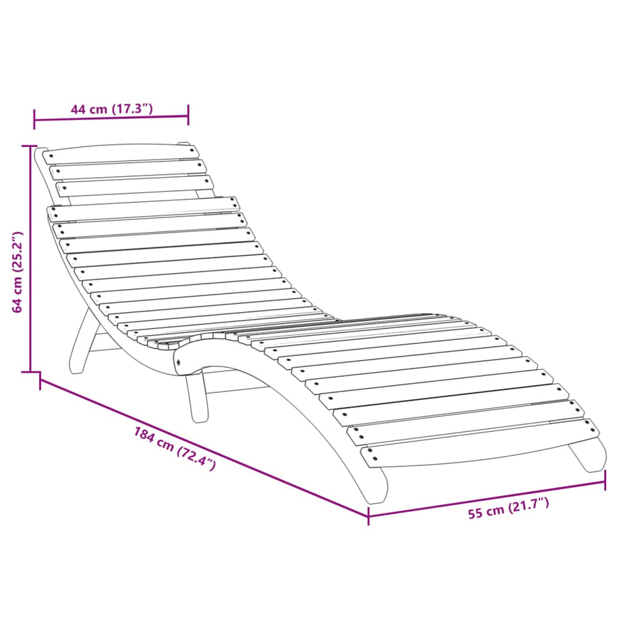 Ligbed 184x55x64 cm massief acaciahout grijs