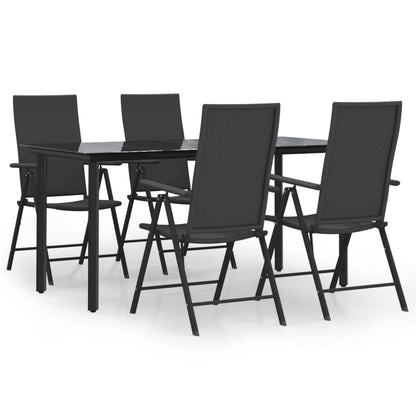 -Delige Tuinset Poly Rattan Zwart 5 160 cm tafellengte