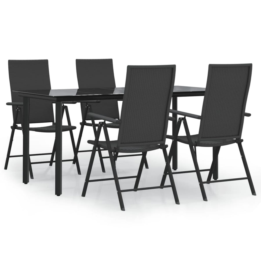 -Delige Tuinset Poly Rattan Zwart 5 160 cm tafellengte