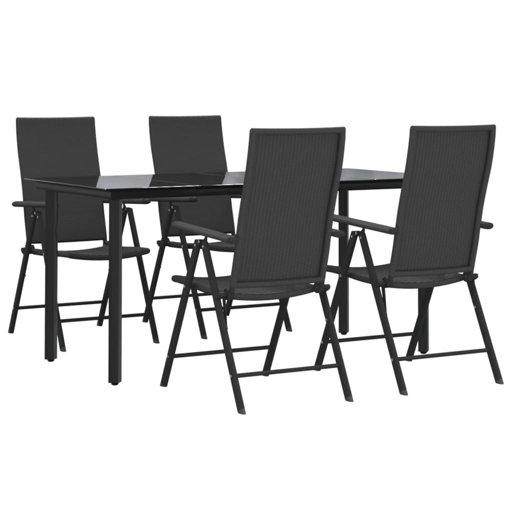 -Delige Tuinset Poly Rattan Zwart 5 160 cm tafellengte