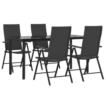 -Delige Tuinset Poly Rattan Zwart 5 160 cm tafellengte