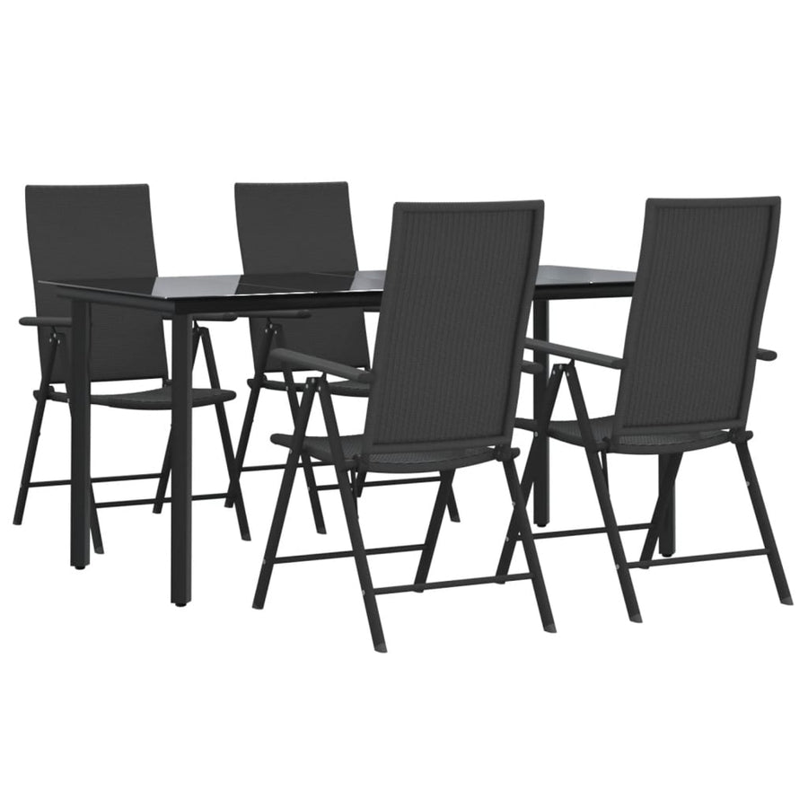 -Delige Tuinset Poly Rattan Zwart 5 160 cm tafellengte