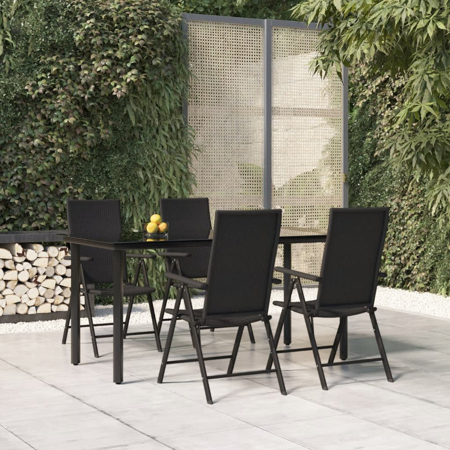 -Delige Tuinset Poly Rattan Zwart 5 160 cm tafellengte