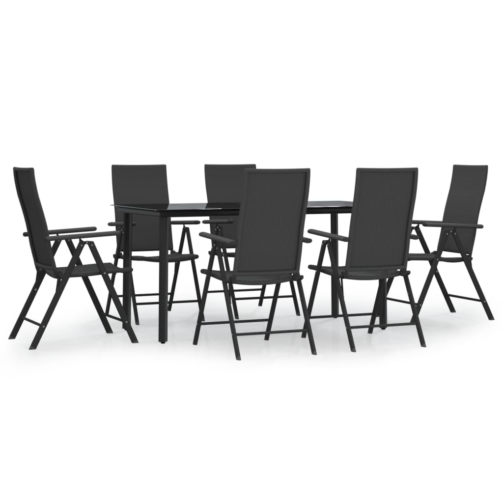 -Delige Tuinset Poly Rattan Zwart 7 160 cm tafellengte