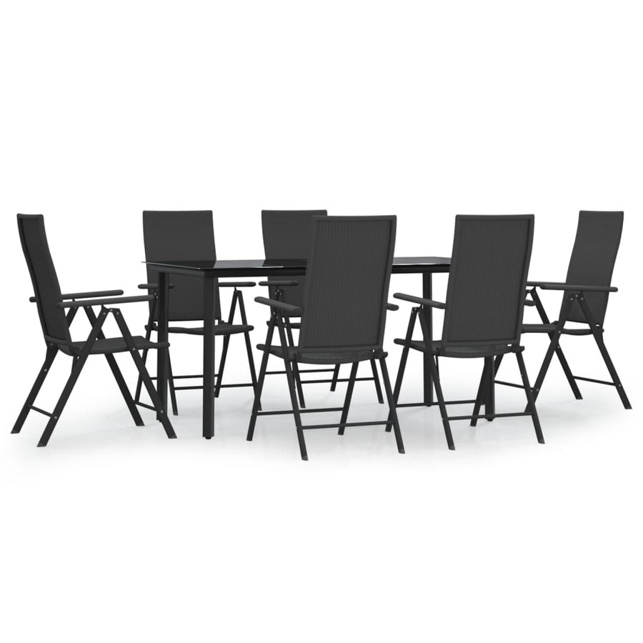 -Delige Tuinset Poly Rattan Zwart 7 160 cm tafellengte