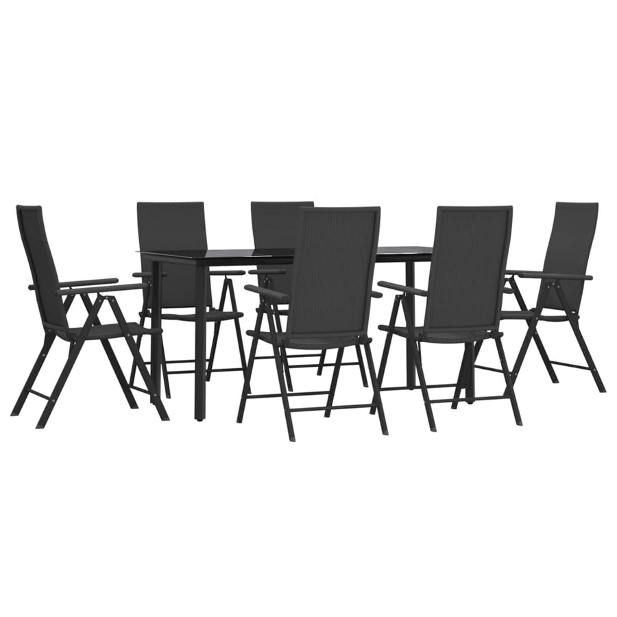 -Delige Tuinset Poly Rattan Zwart 7 160 cm tafellengte