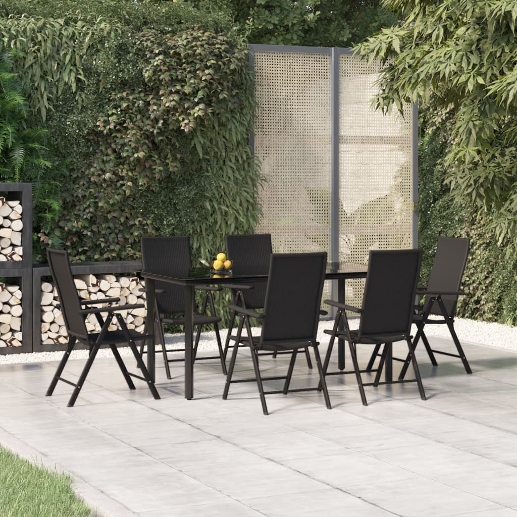 -Delige Tuinset Poly Rattan Zwart 7 160 cm tafellengte