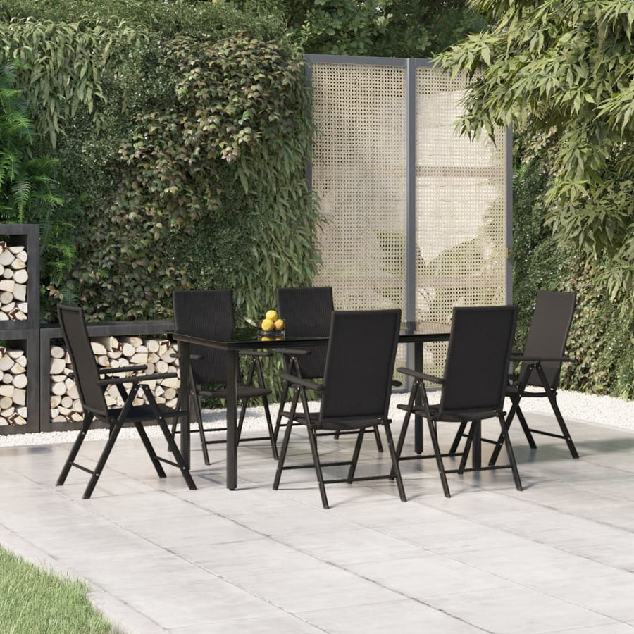 -Delige Tuinset Poly Rattan Zwart 7 160 cm tafellengte