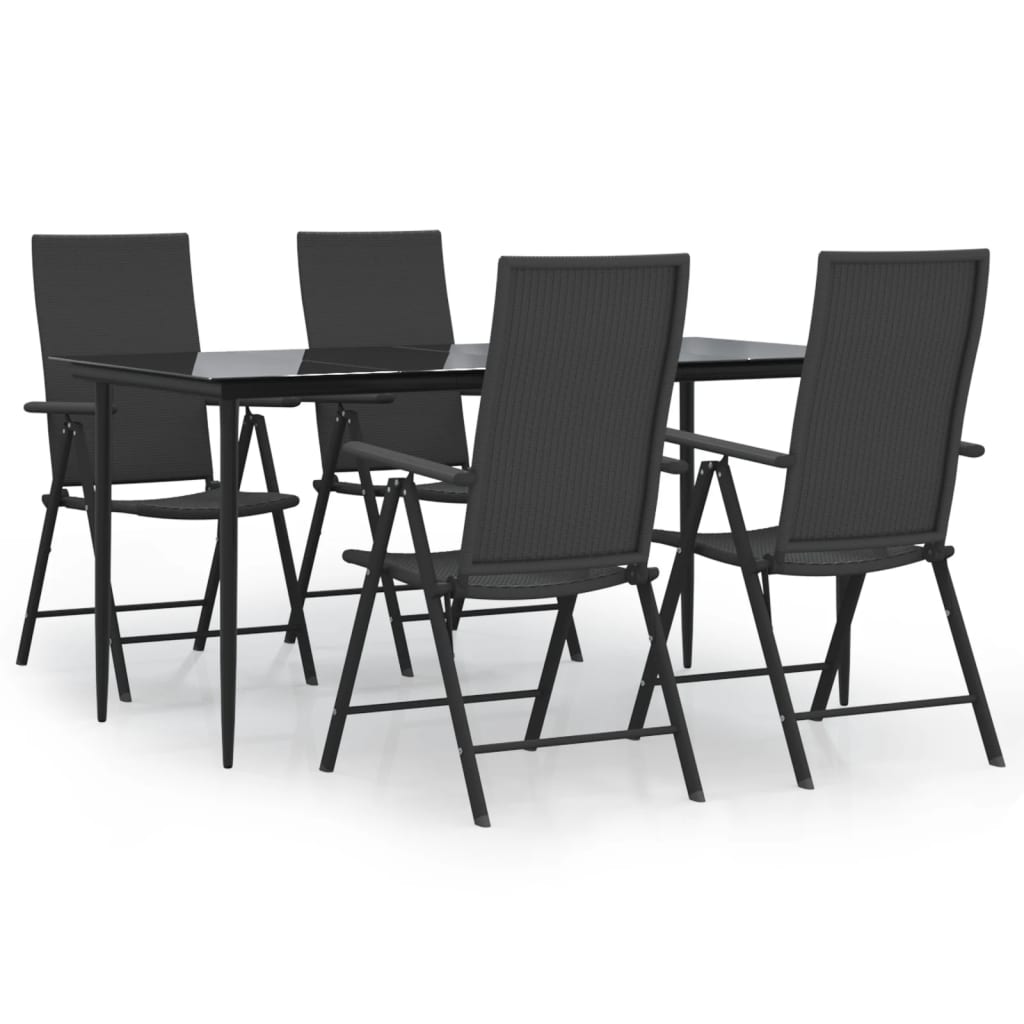 -Delige Tuinset Poly Rattan Zwart 5 160 cm tafellengte