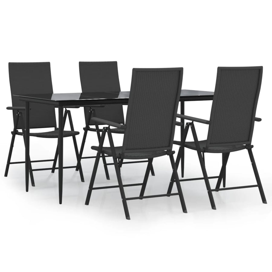 -Delige Tuinset Poly Rattan Zwart 5 160 cm tafellengte