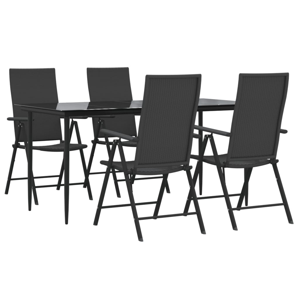 -Delige Tuinset Poly Rattan Zwart 5 160 cm tafellengte