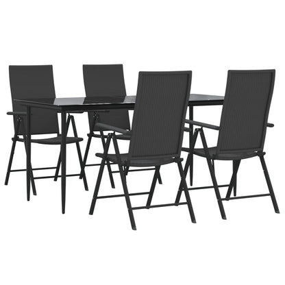 -Delige Tuinset Poly Rattan Zwart 5 160 cm tafellengte
