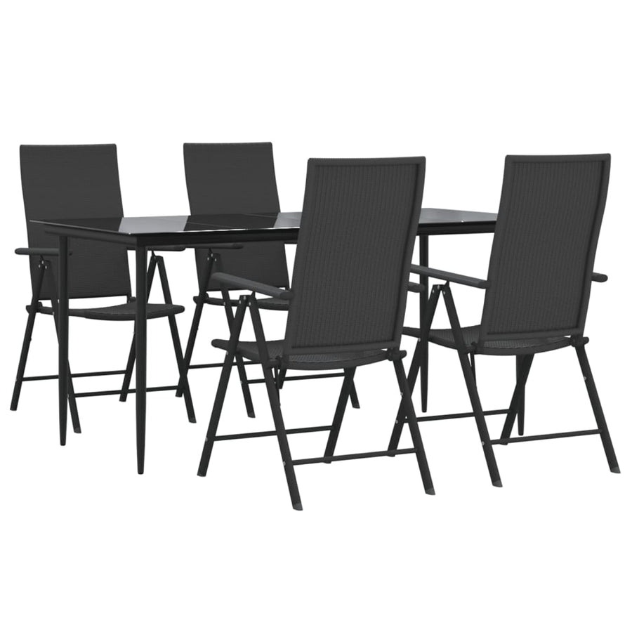 -Delige Tuinset Poly Rattan Zwart 5 160 cm tafellengte