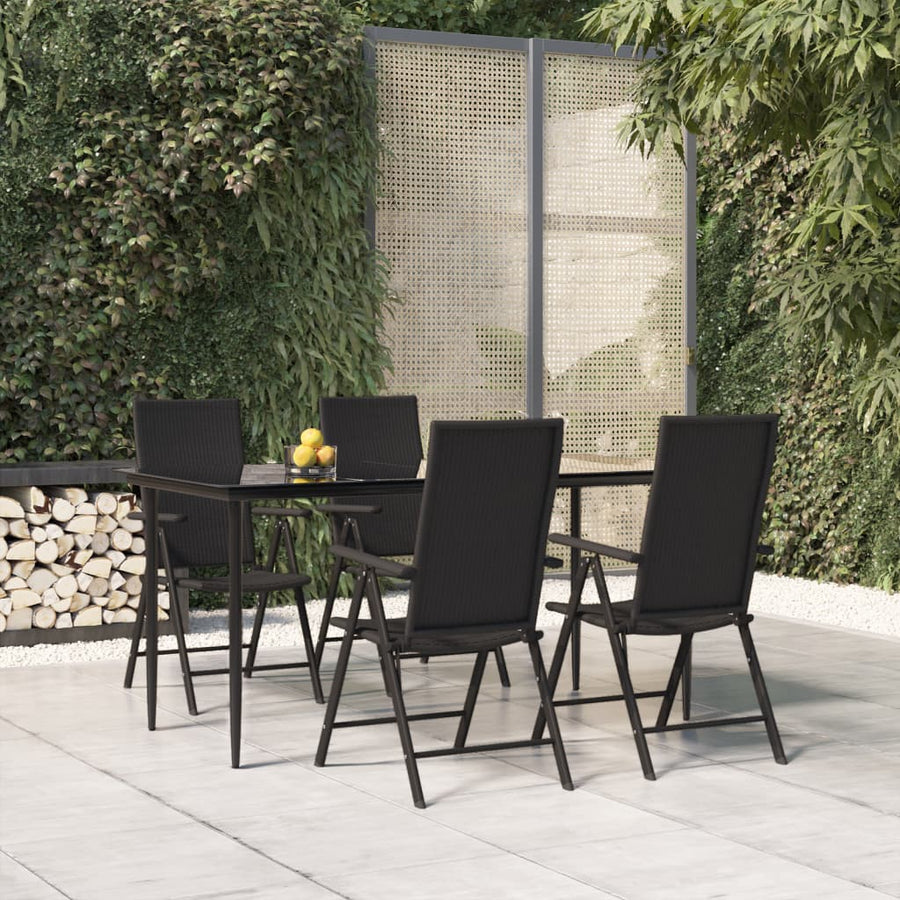 -Delige Tuinset Poly Rattan Zwart 5 160 cm tafellengte