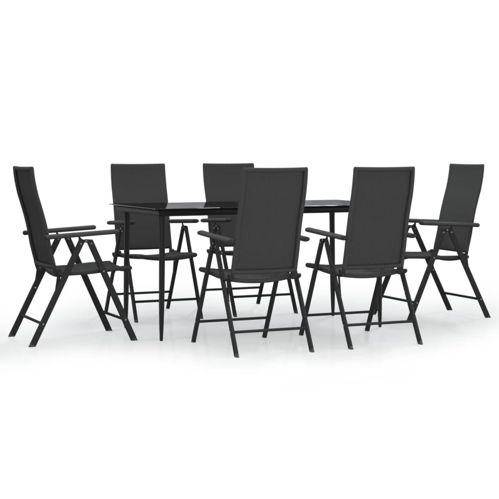 -Delige Tuinset Poly Rattan Zwart 7 160 cm tafellengte