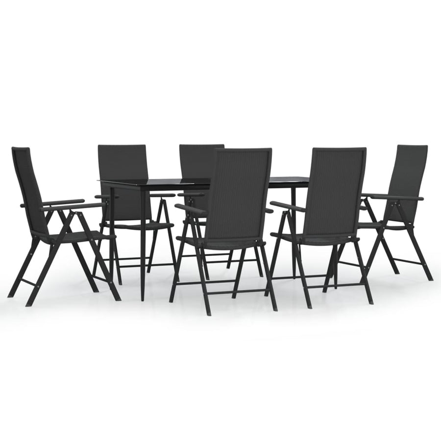 -Delige Tuinset Poly Rattan Zwart 7 160 cm tafellengte