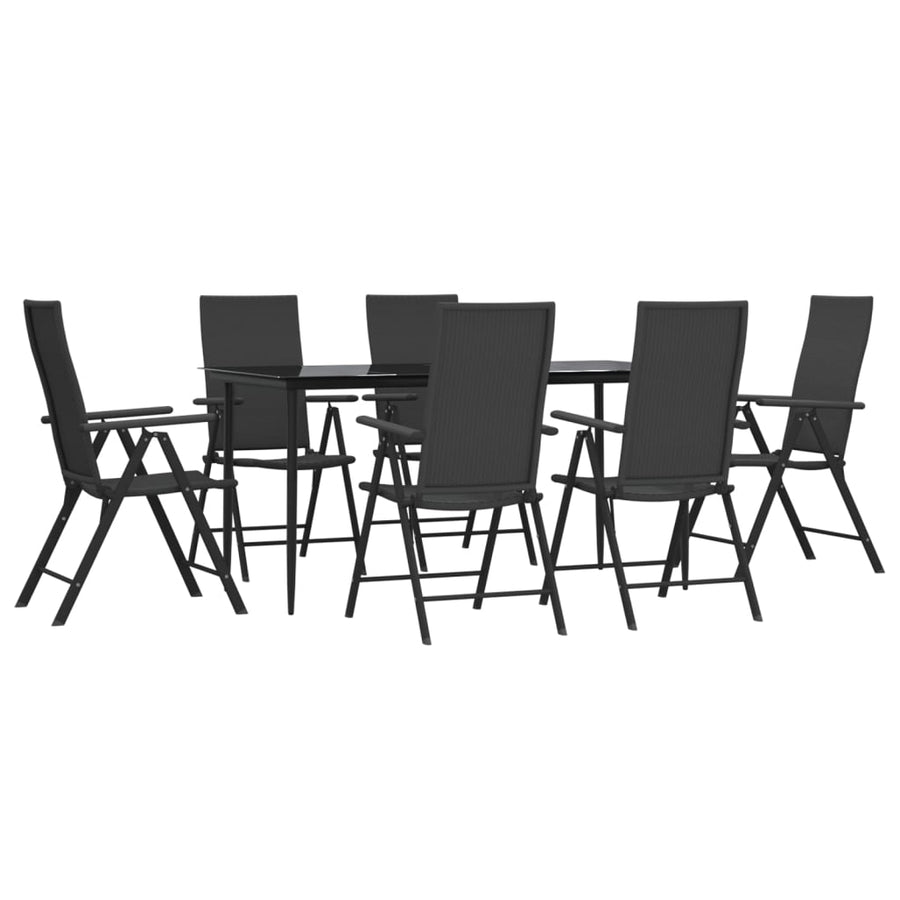 -Delige Tuinset Poly Rattan Zwart 7 160 cm tafellengte