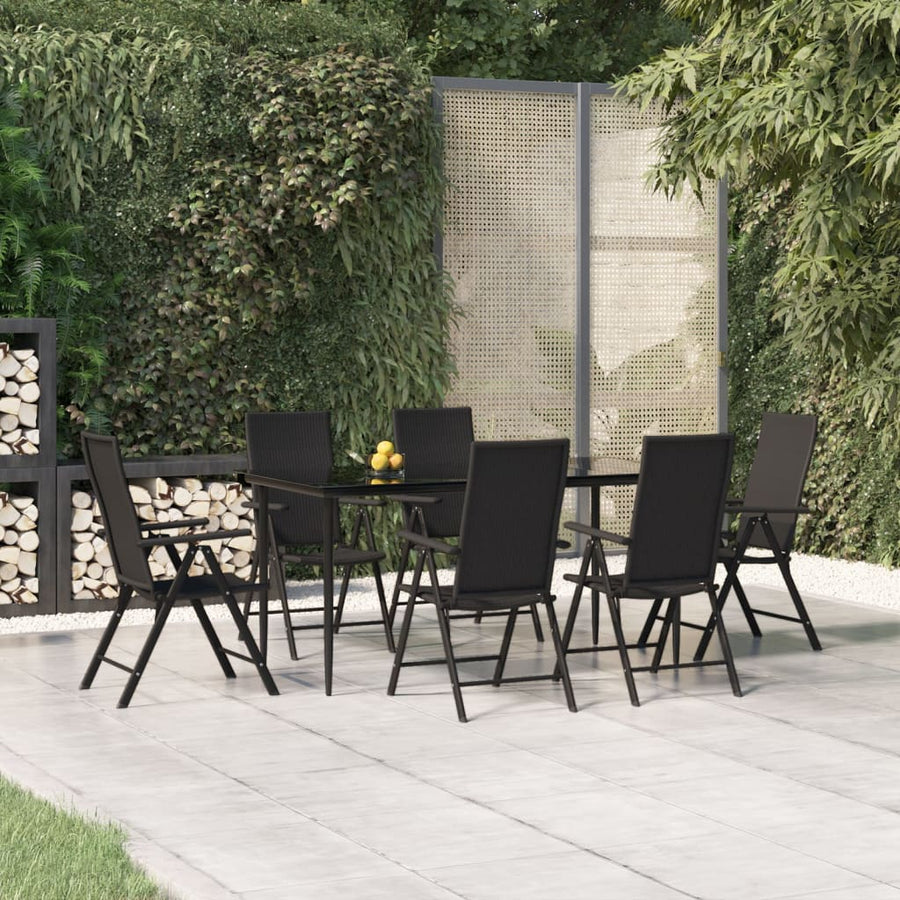 -Delige Tuinset Poly Rattan Zwart 7 160 cm tafellengte