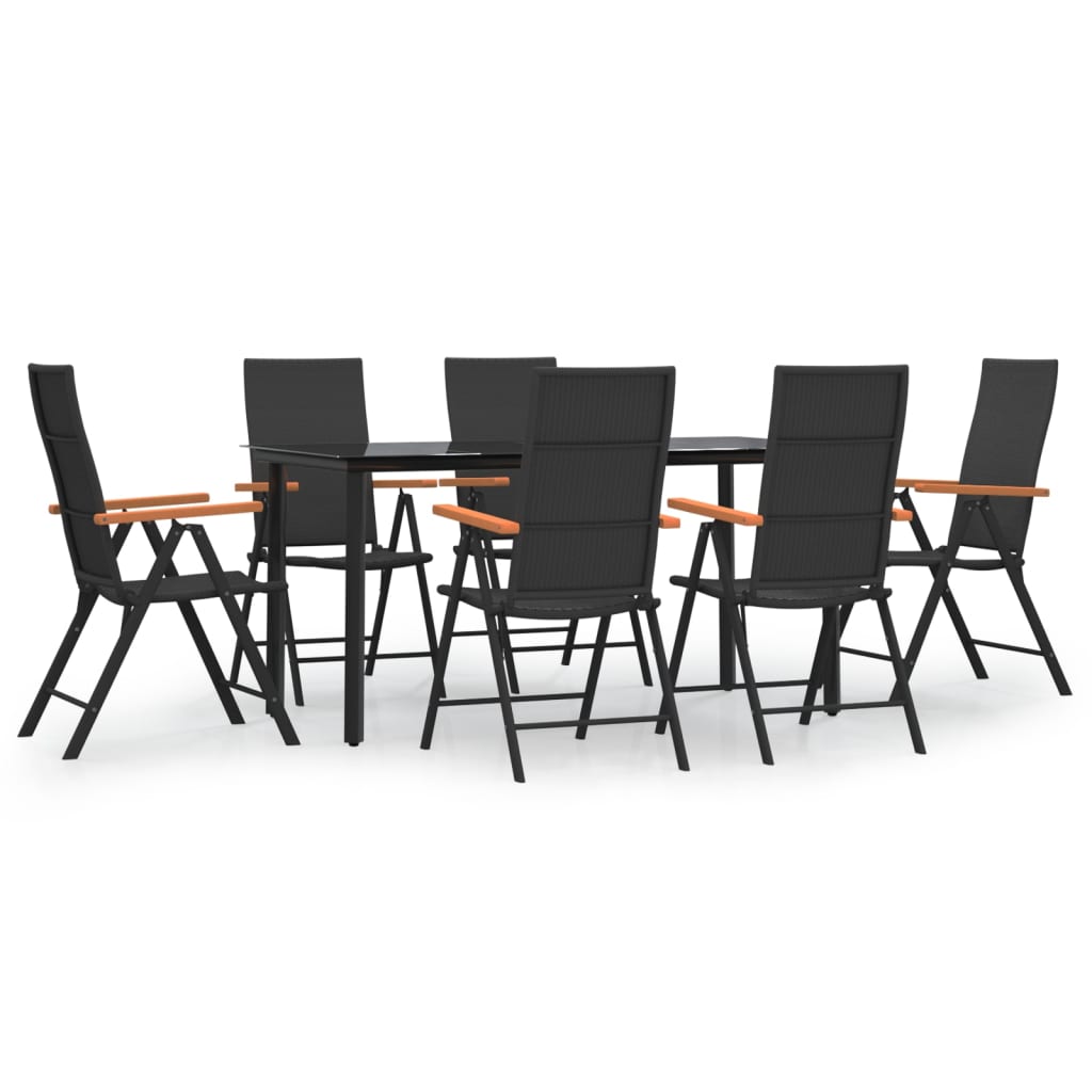 -Delige Tuinset Poly Rattan Zwart En Bruin 7 160 cm tafellengte