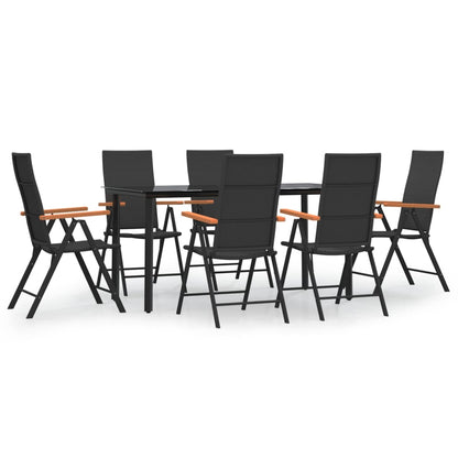 -Delige Tuinset Poly Rattan Zwart En Bruin 7 160 cm tafellengte