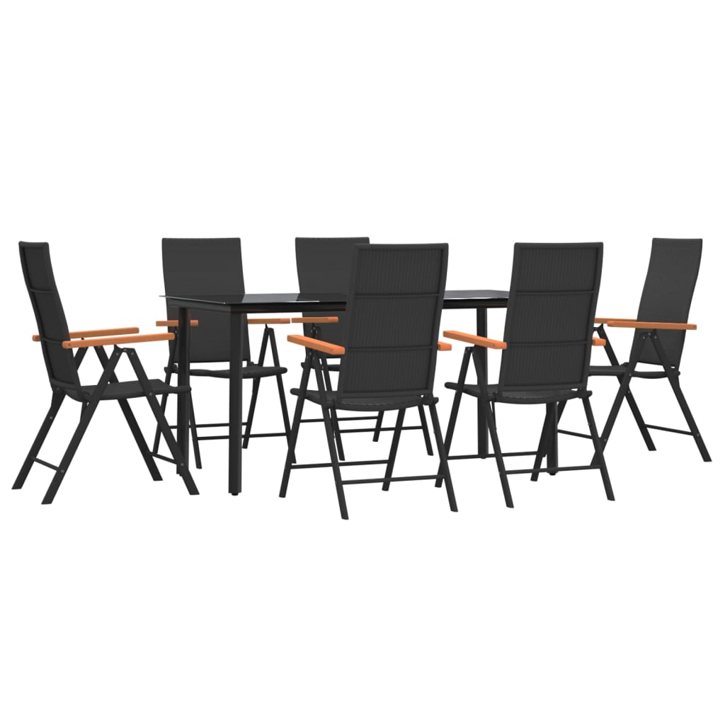 -Delige Tuinset Poly Rattan Zwart En Bruin 7 160 cm tafellengte