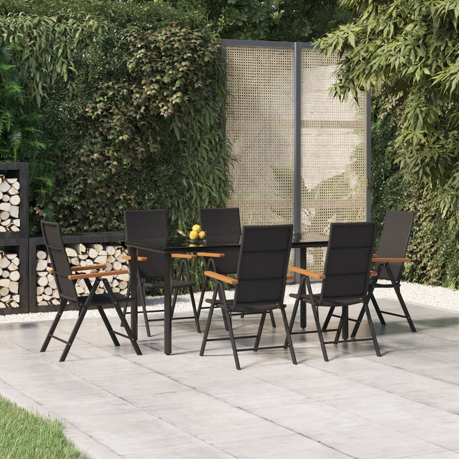 -Delige Tuinset Poly Rattan Zwart En Bruin 7 160 cm tafellengte