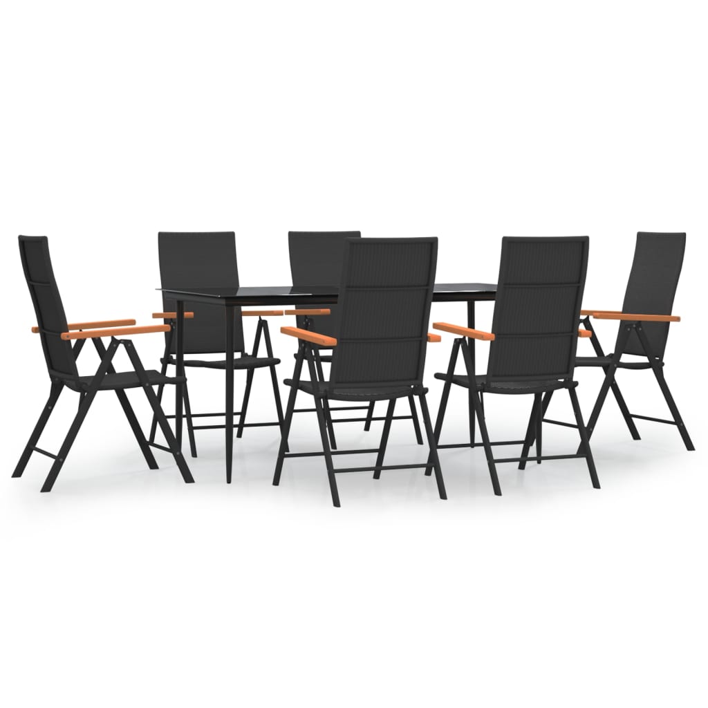 -Delige Tuinset Poly Rattan Zwart En Bruin 7 160 cm tafellengte