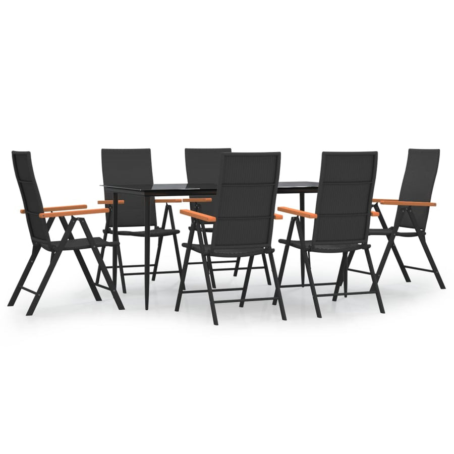 -Delige Tuinset Poly Rattan Zwart En Bruin 7 160 cm tafellengte
