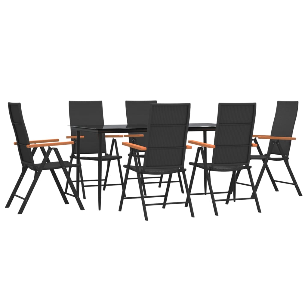 -Delige Tuinset Poly Rattan Zwart En Bruin 7 160 cm tafellengte