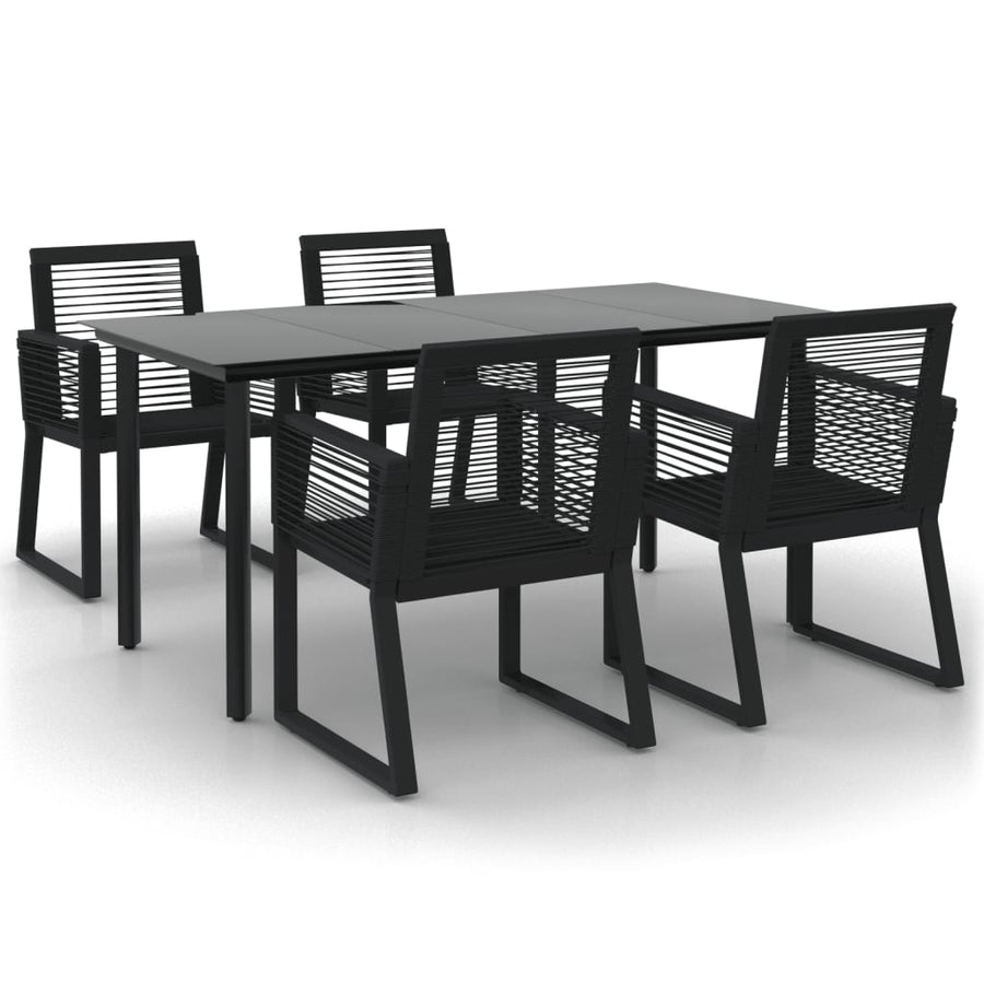 -Delige Tuinset Pvc-Rattan Zwart 5 160 cm tafellengte
