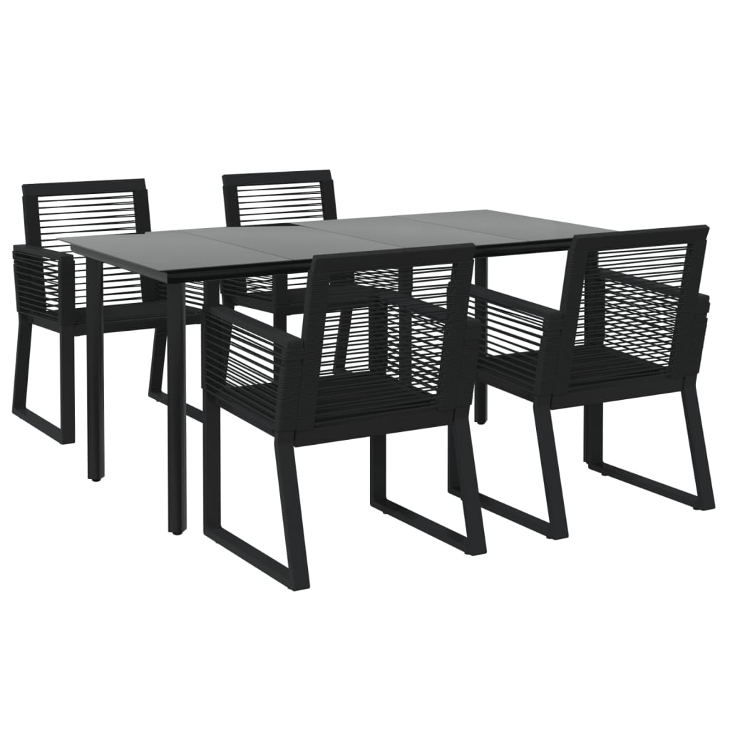 -Delige Tuinset Pvc-Rattan Zwart 5 160 cm tafellengte