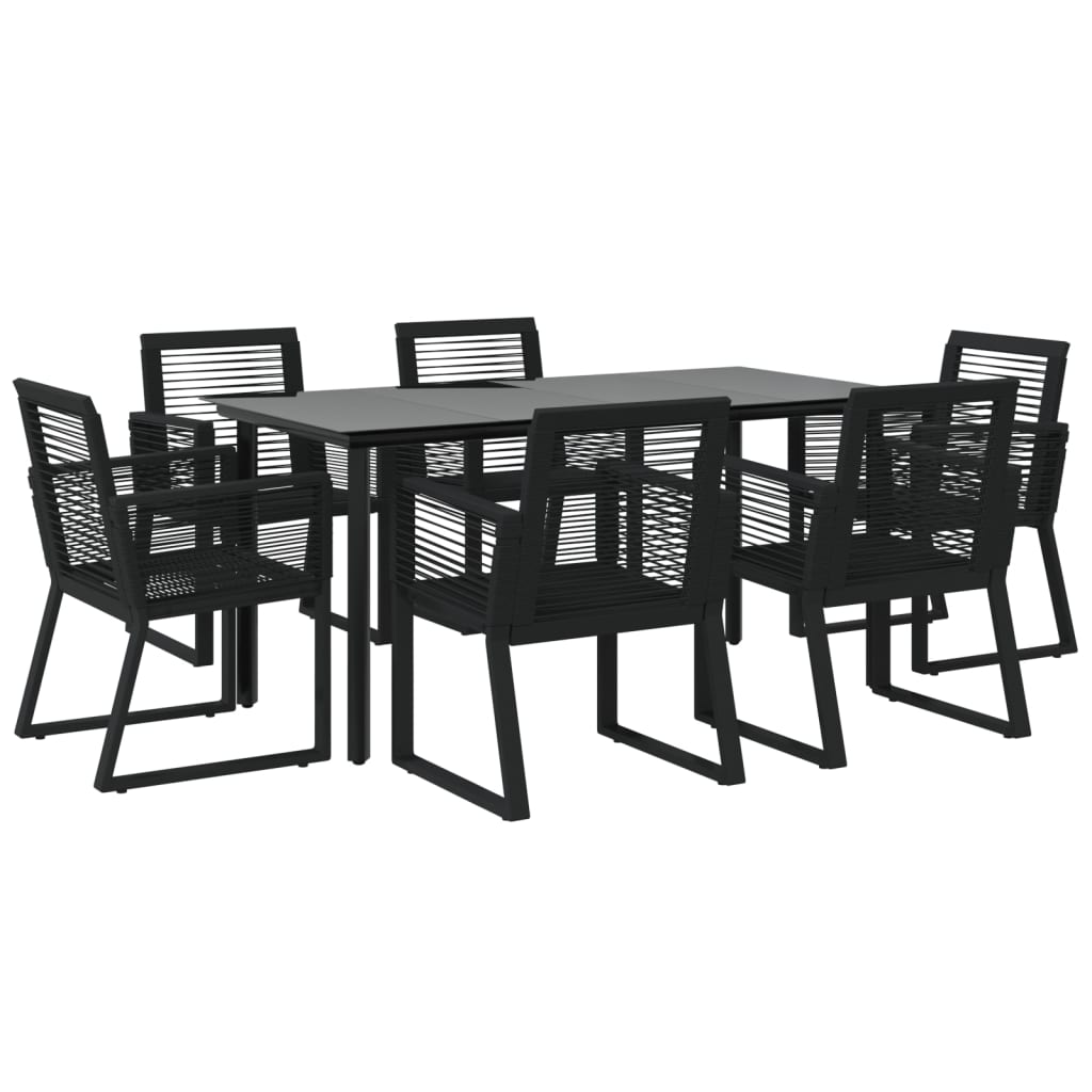 -Delige Tuinset Pvc-Rattan Zwart 7 160 cm tafellengte