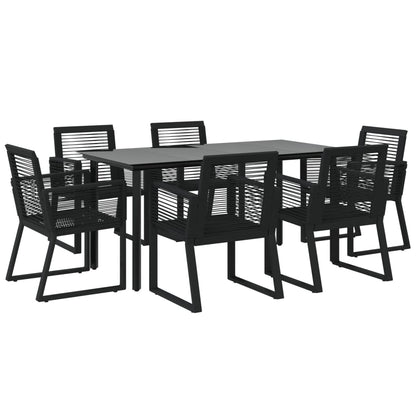 -Delige Tuinset Pvc-Rattan Zwart 7 160 cm tafellengte