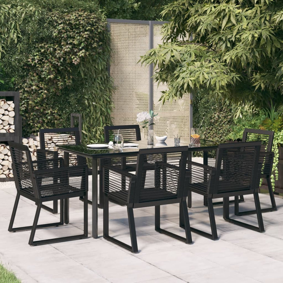 -Delige Tuinset Pvc-Rattan Zwart 7 160 cm tafellengte