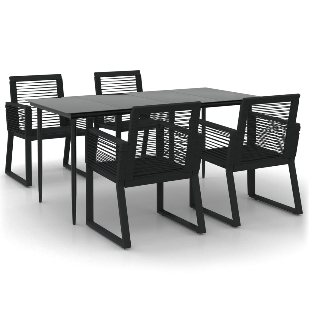 -Delige Tuinset Pvc-Rattan Zwart 5 160 cm tafellengte