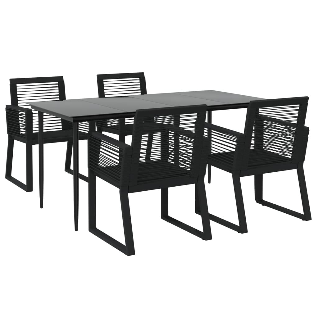 -Delige Tuinset Pvc-Rattan Zwart 5 160 cm tafellengte