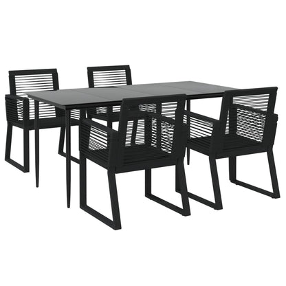 -Delige Tuinset Pvc-Rattan Zwart 5 160 cm tafellengte