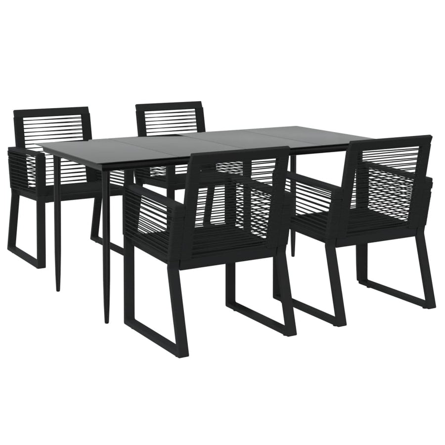 -Delige Tuinset Pvc-Rattan Zwart 5 160 cm tafellengte