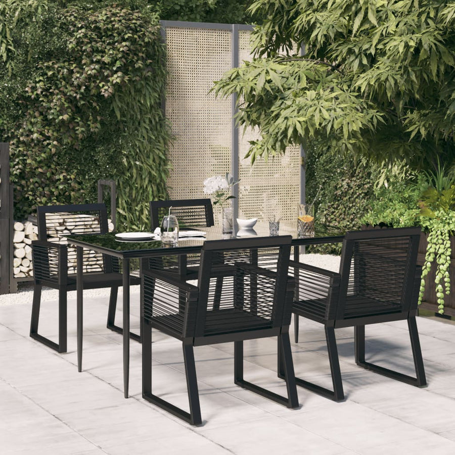 -Delige Tuinset Pvc-Rattan Zwart 5 160 cm tafellengte