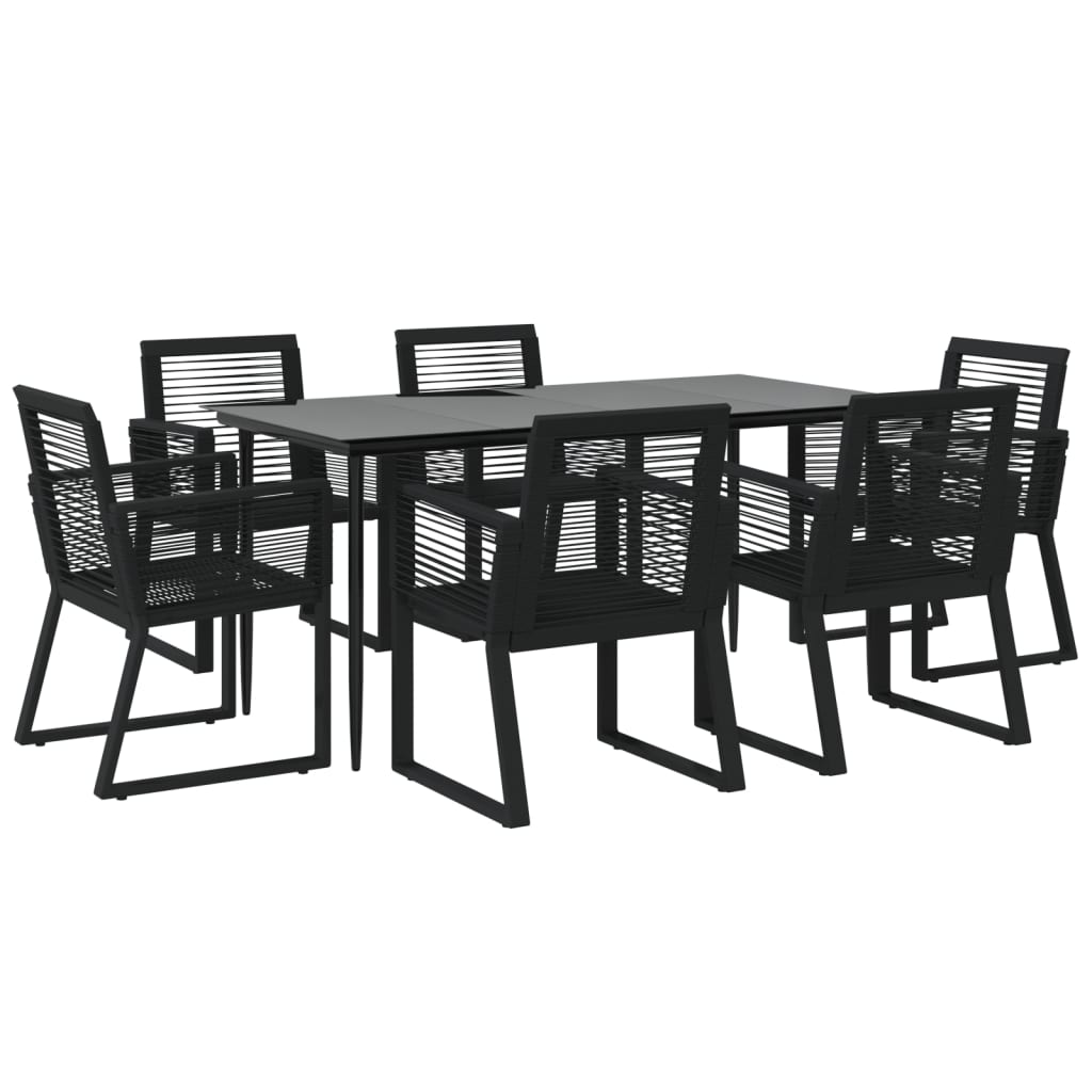 -Delige Tuinset Pvc-Rattan Zwart 7 160 cm tafellengte