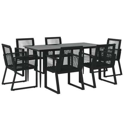 -Delige Tuinset Pvc-Rattan Zwart 7 160 cm tafellengte