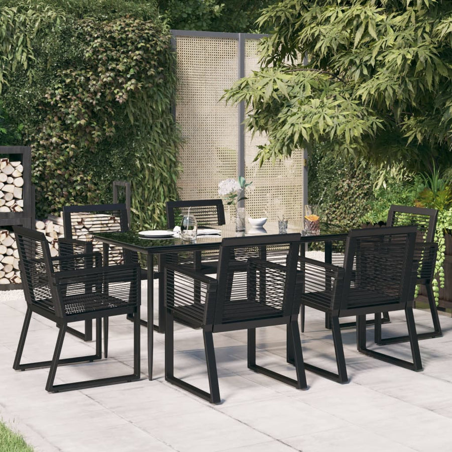 -Delige Tuinset Pvc-Rattan Zwart 7 160 cm tafellengte
