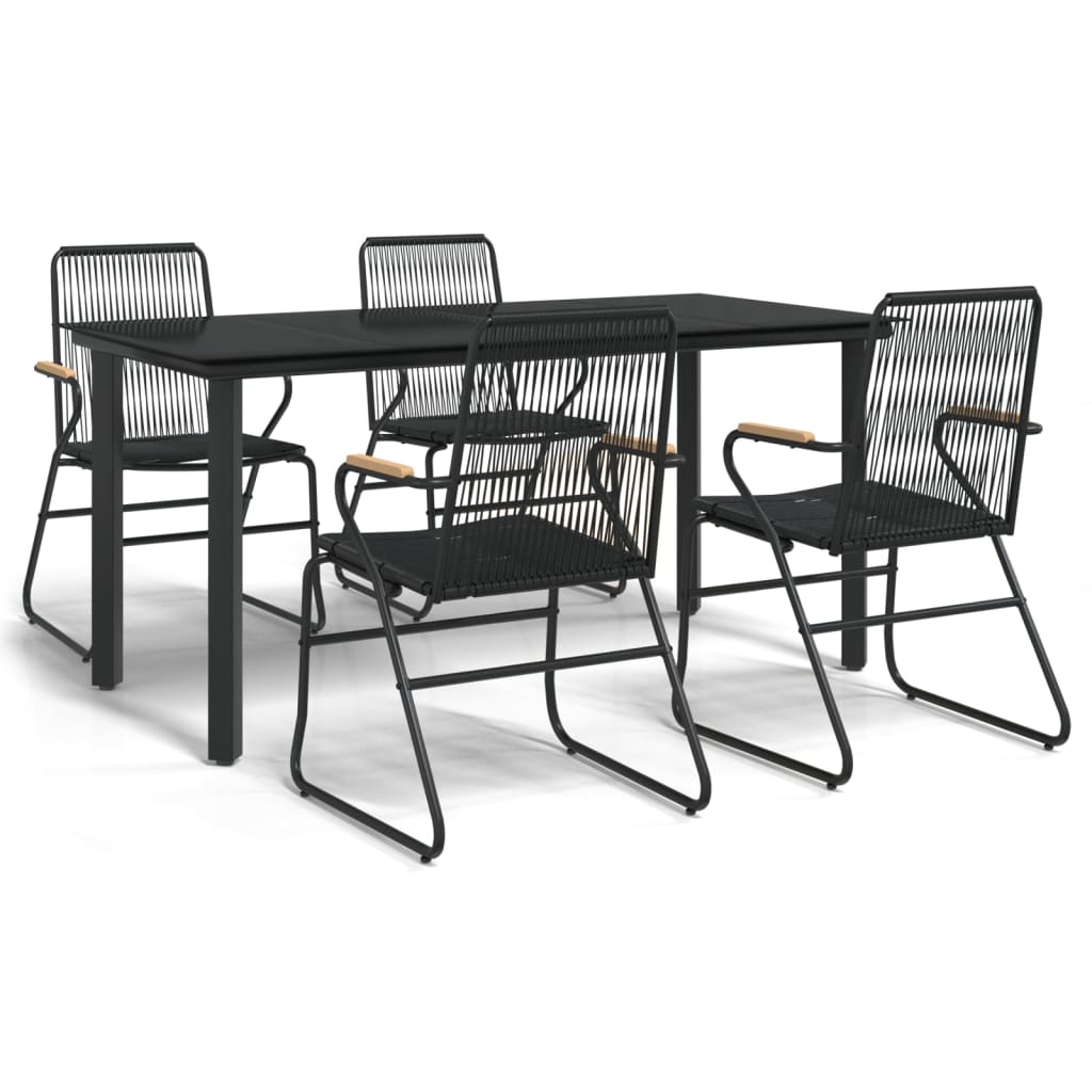 -Delige Tuinset Pvc-Rattan Zwart 5 160 cm tafellengte